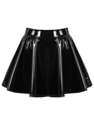 1980s Patent Leather Pleated Mini Skirt