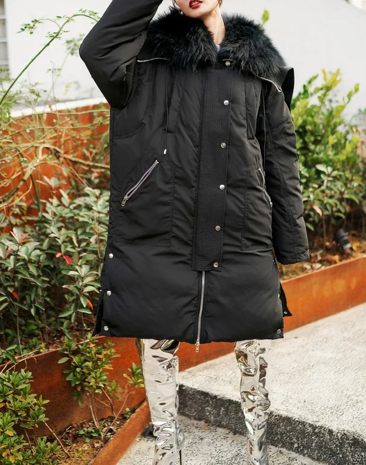 8GIRLS DESIGN FAUX FUR COLLAR LONGLINE PUFFER COAT