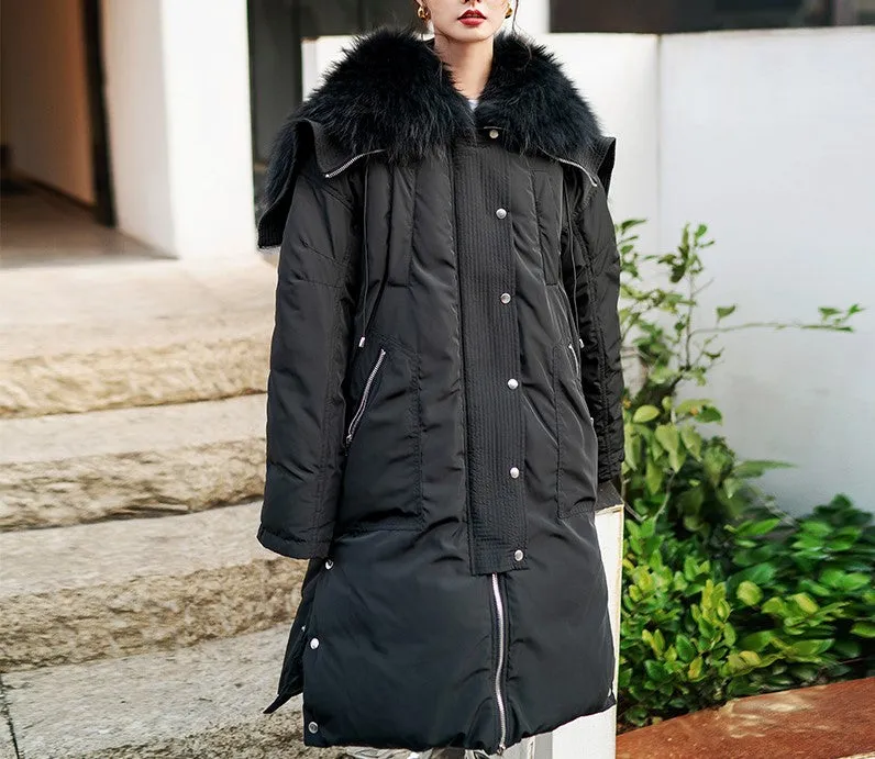 8GIRLS DESIGN FAUX FUR COLLAR LONGLINE PUFFER COAT