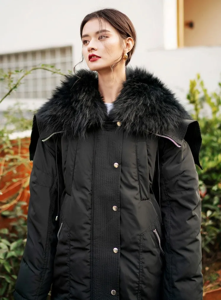 8GIRLS DESIGN FAUX FUR COLLAR LONGLINE PUFFER COAT