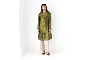 90s Metallic Raw Silk Olive Green Coat by Tintoretto