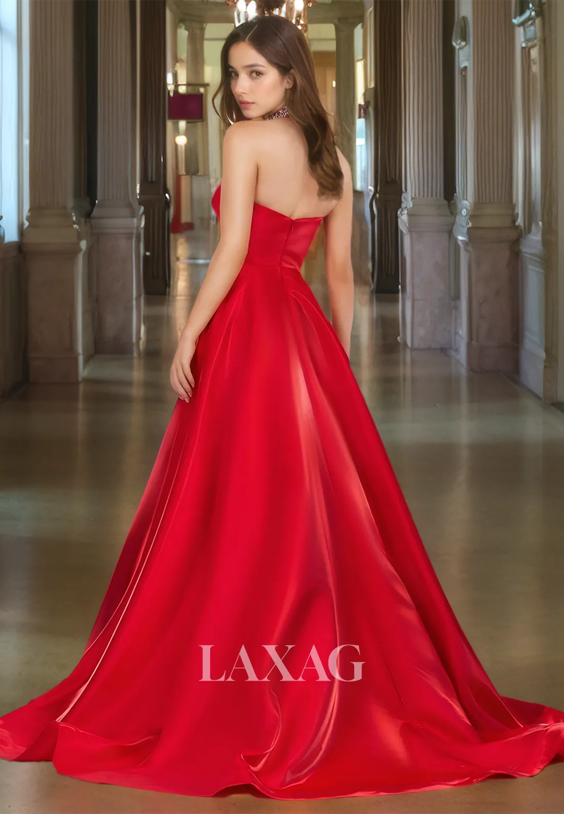 A-Line Sweetheart Off-Shoulder Sleeveless Prom Dress Beaded Pleated Satin Evening Gowns