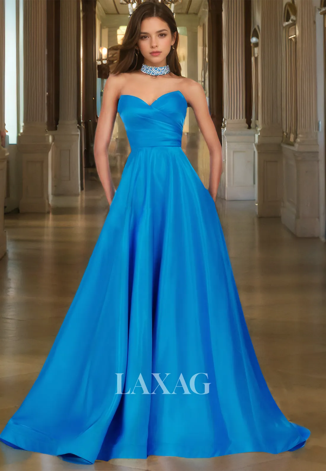A-Line Sweetheart Off-Shoulder Sleeveless Prom Dress Beaded Pleated Satin Evening Gowns