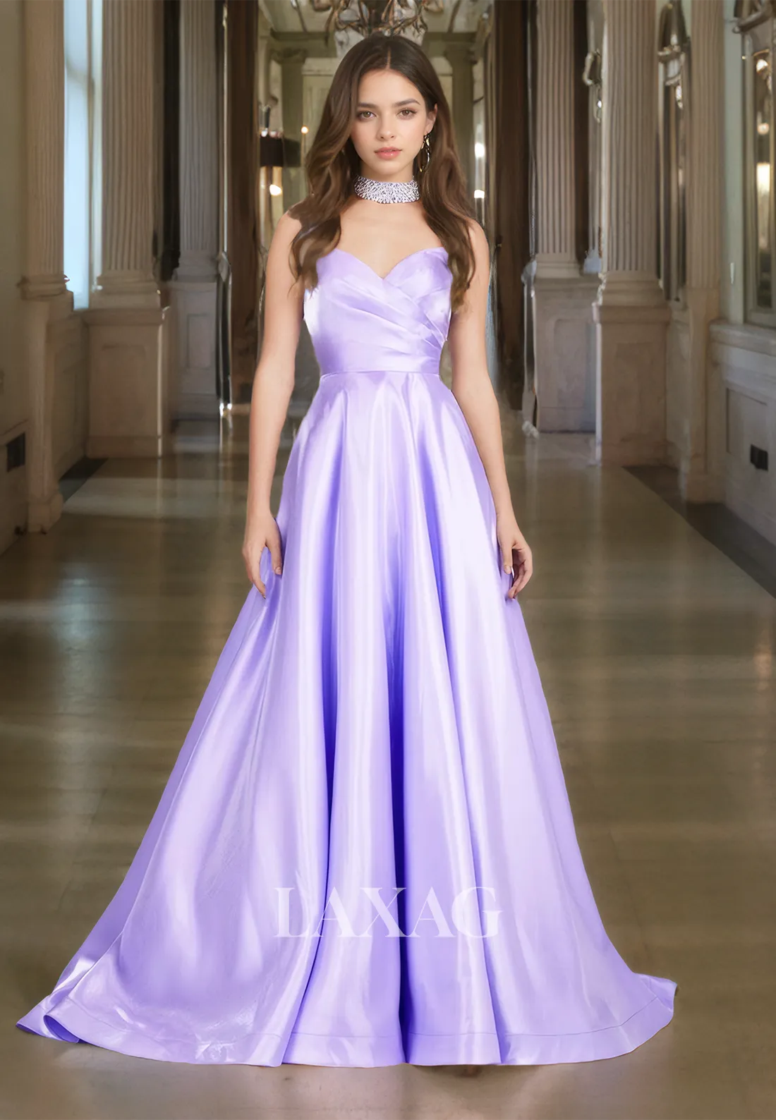 A-Line Sweetheart Off-Shoulder Sleeveless Prom Dress Beaded Pleated Satin Evening Gowns