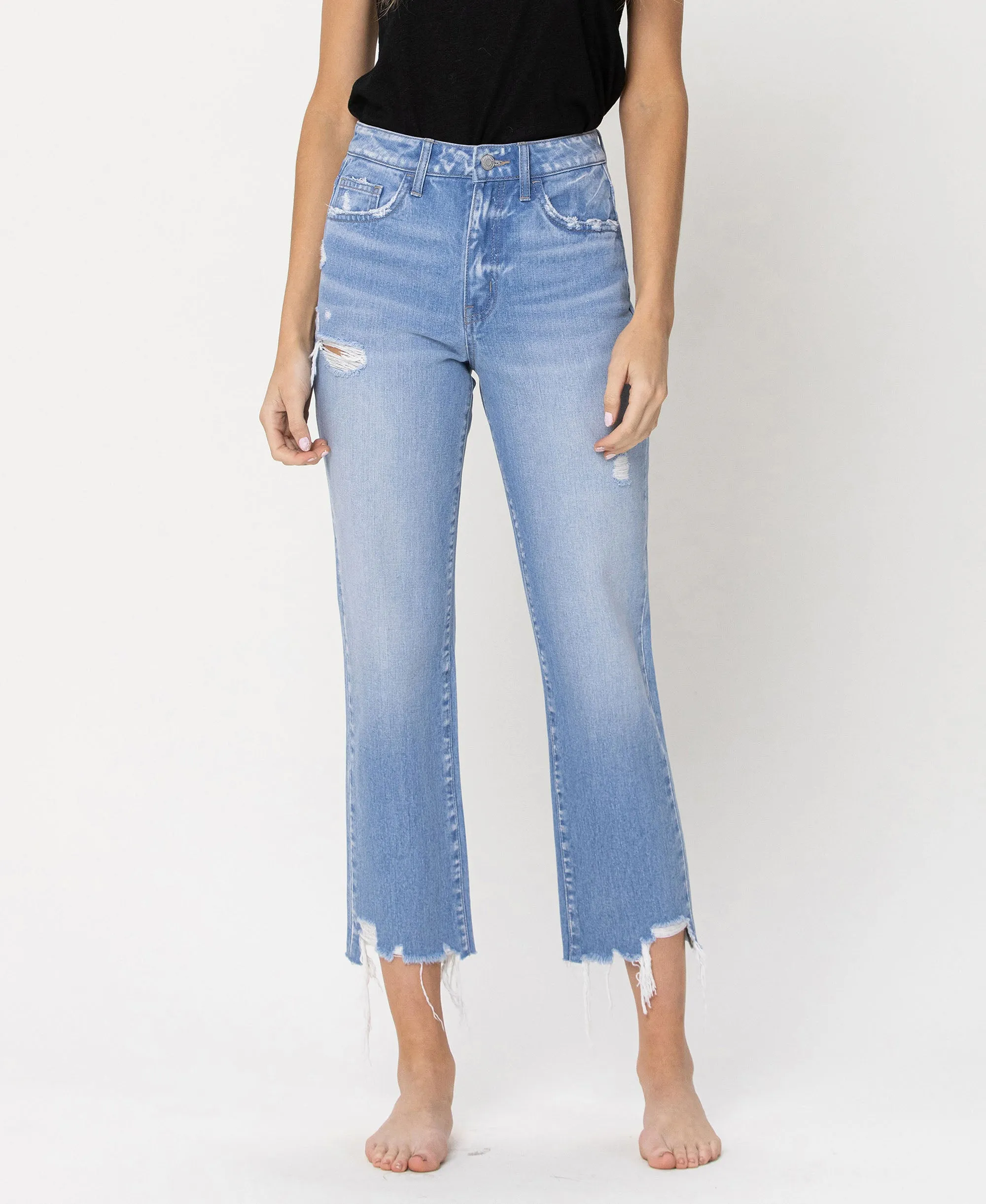 Angie - High Rise Rigid Crop Straight Jeans
