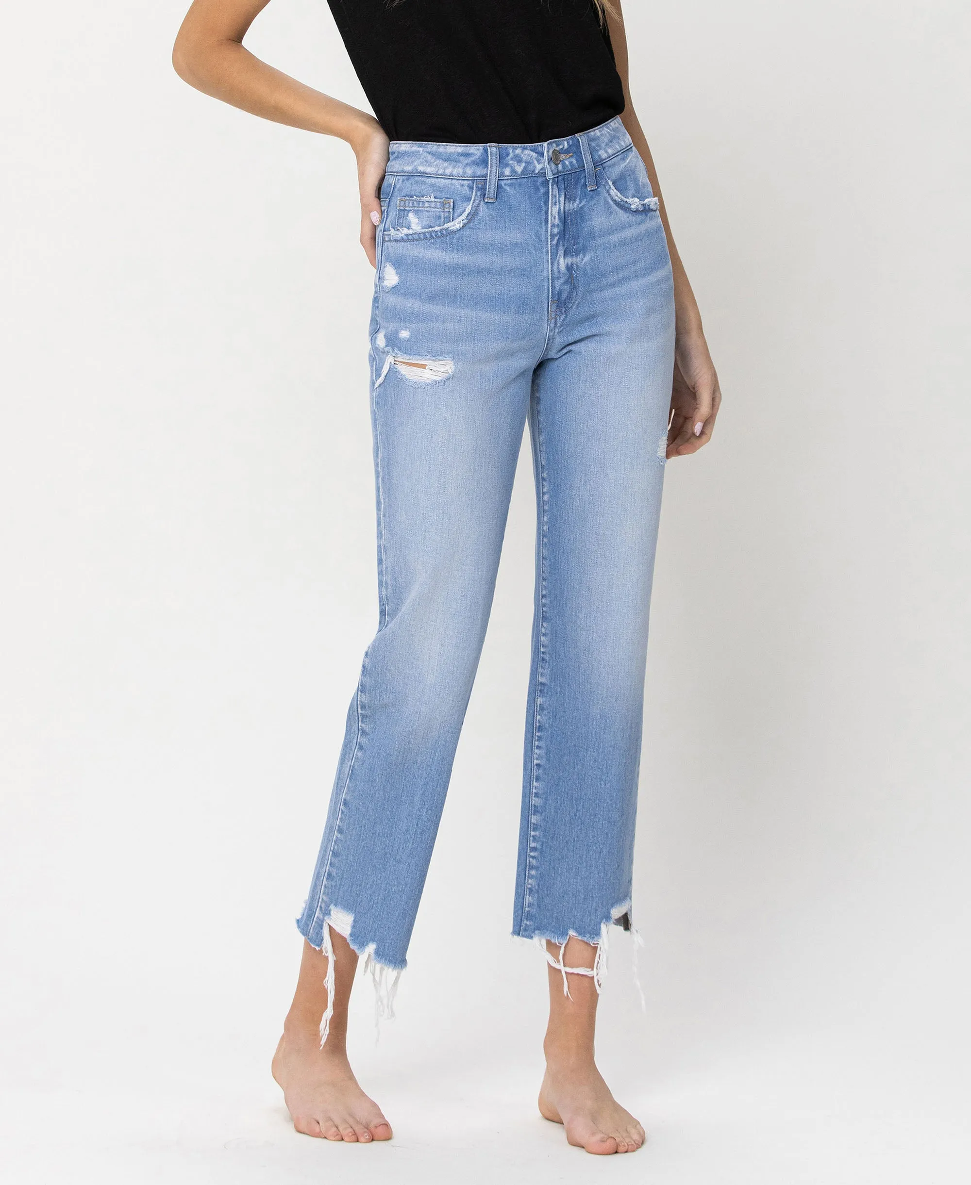 Angie - High Rise Rigid Crop Straight Jeans
