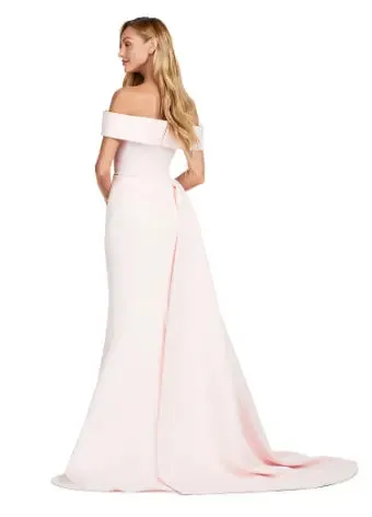 Ashley Lauren 11425 Long Evening Dress Off Shoulder Fitted Satin Mother of Dress Overskirt Formal