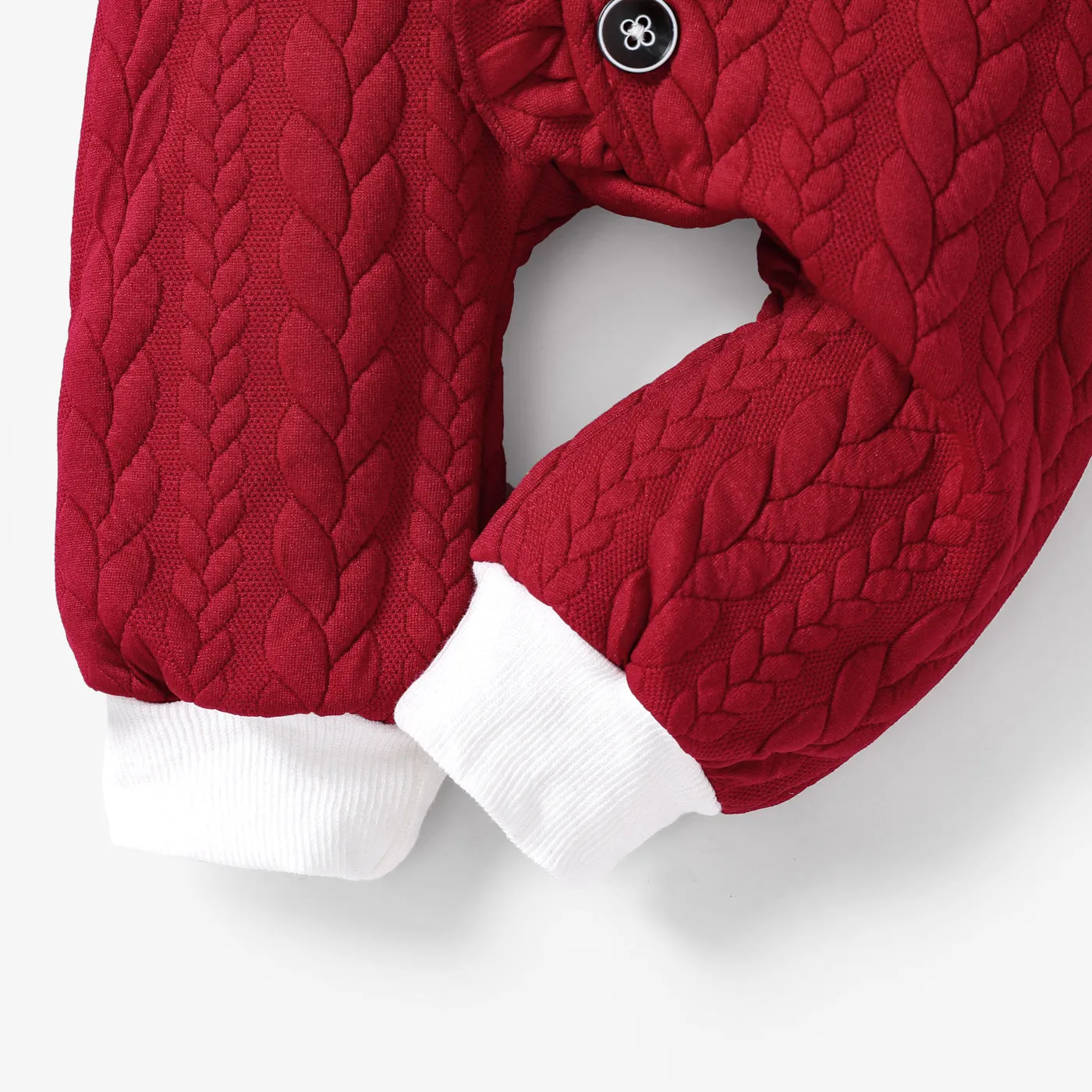Baby Girl Button Front Frill Trim 3D Ears Hooded Long-sleeve Textured Jumpsuit