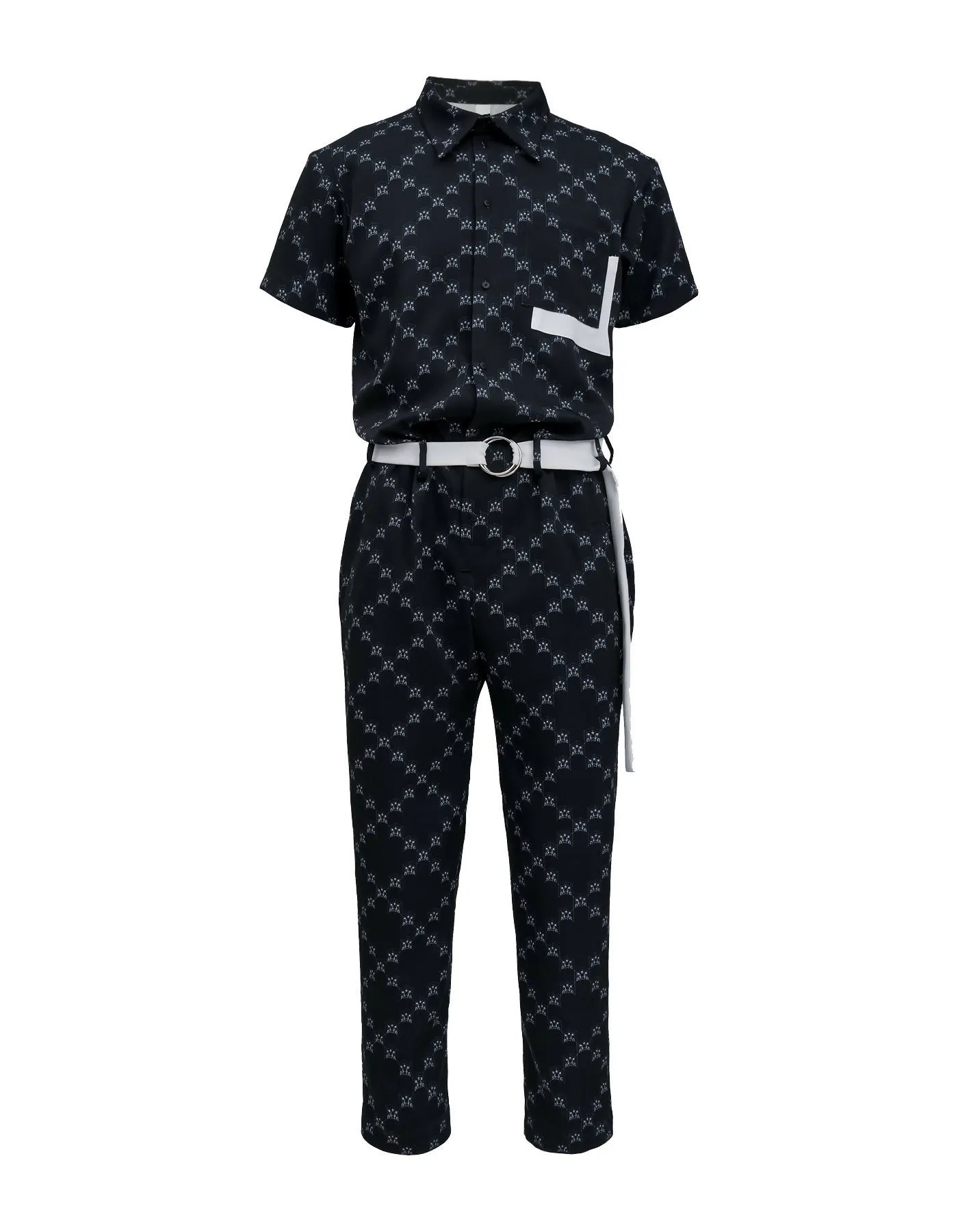 Ban-Doh Print Short-Sleeved Jumpsuit (Black)
