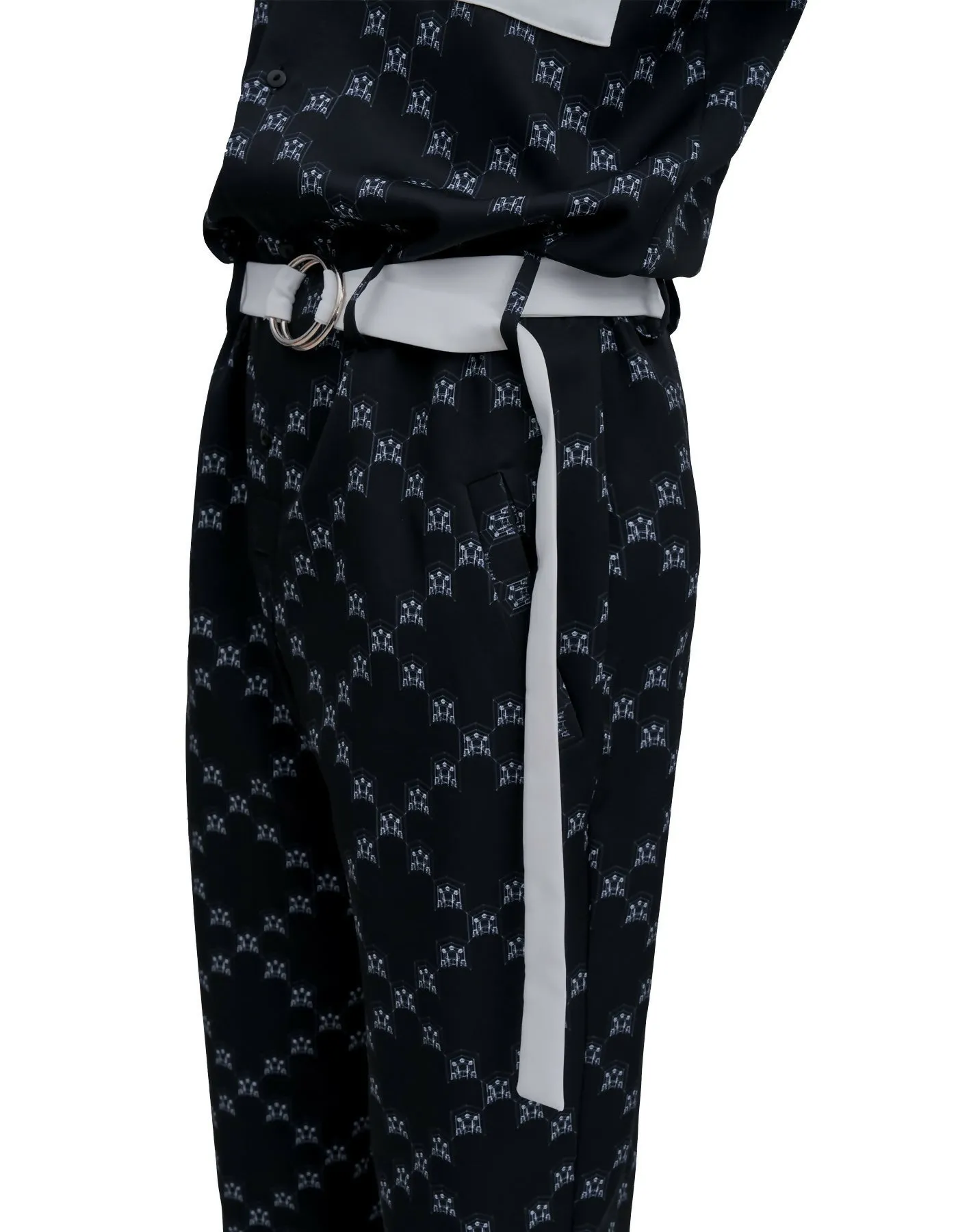 Ban-Doh Print Short-Sleeved Jumpsuit (Black)