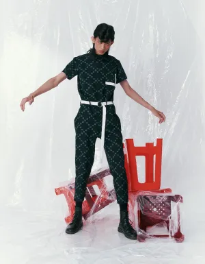 Ban-Doh Print Short-Sleeved Jumpsuit (Black)