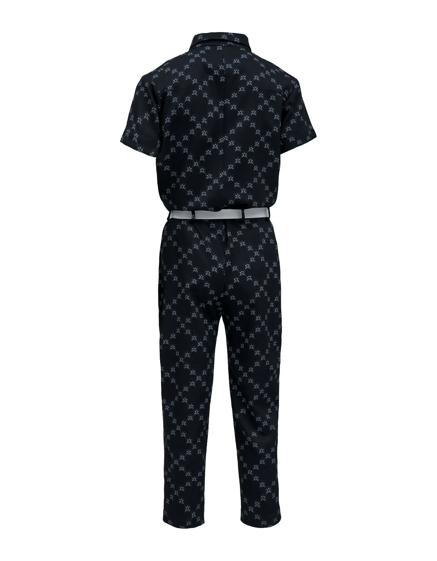 Ban-Doh Print Short-Sleeved Jumpsuit (Black)