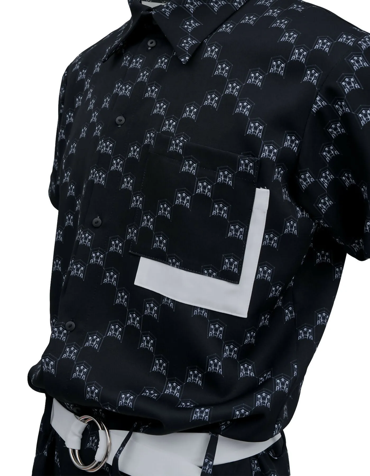 Ban-Doh Print Short-Sleeved Jumpsuit (Black)