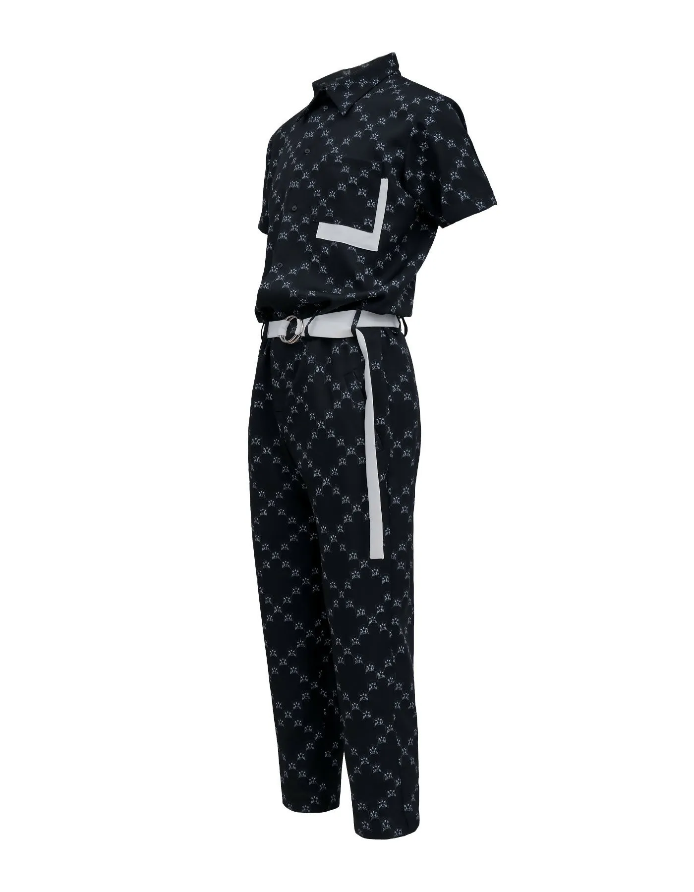 Ban-Doh Print Short-Sleeved Jumpsuit (Black)