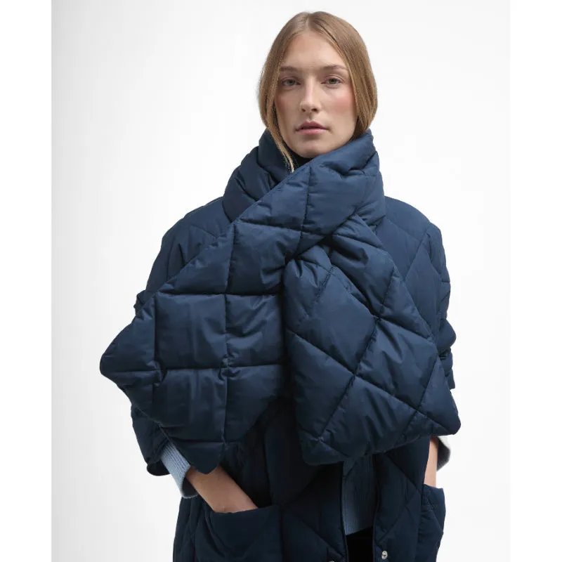 Barbour Brigitte Ladies Puffer Coat & Scarf - Navy/Sky Dress Tartan