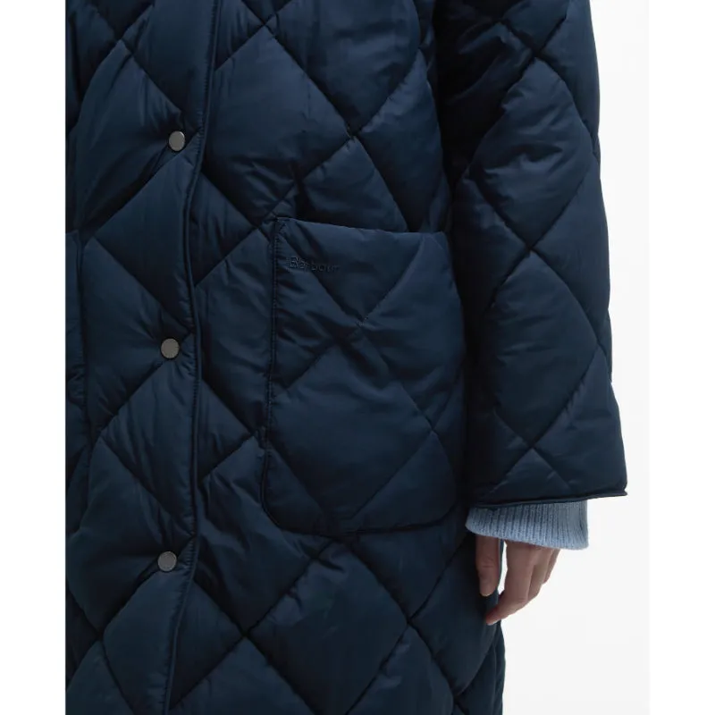 Barbour Brigitte Ladies Puffer Coat & Scarf - Navy/Sky Dress Tartan