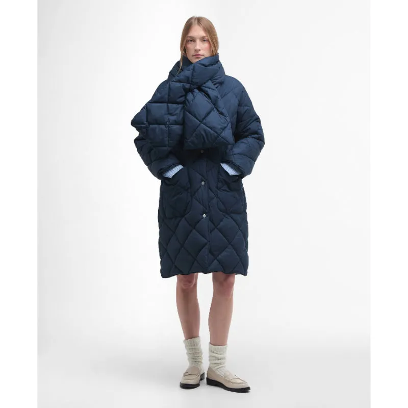 Barbour Brigitte Ladies Puffer Coat & Scarf - Navy/Sky Dress Tartan