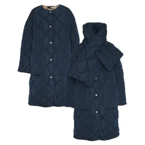 Barbour Brigitte Ladies Puffer Coat & Scarf - Navy/Sky Dress Tartan