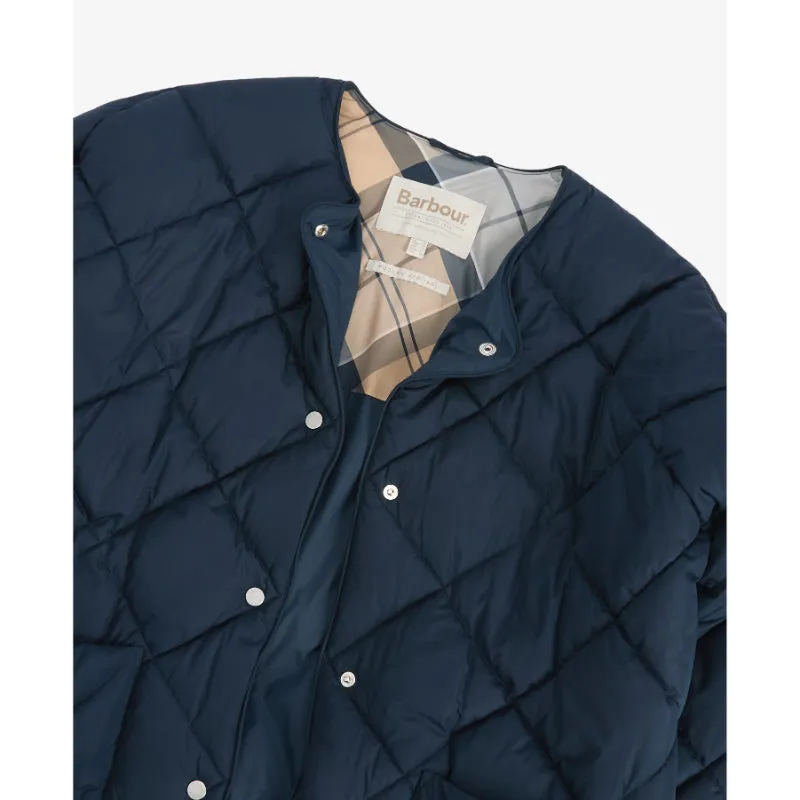 Barbour Brigitte Ladies Puffer Coat & Scarf - Navy/Sky Dress Tartan