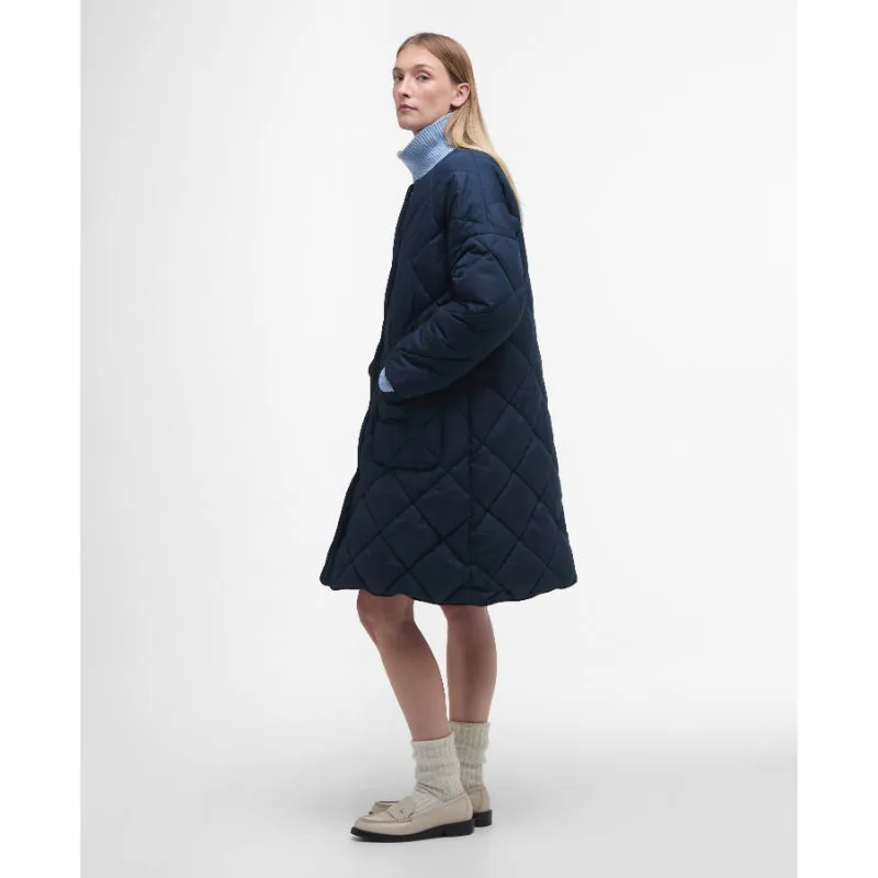 Barbour Brigitte Ladies Puffer Coat & Scarf - Navy/Sky Dress Tartan