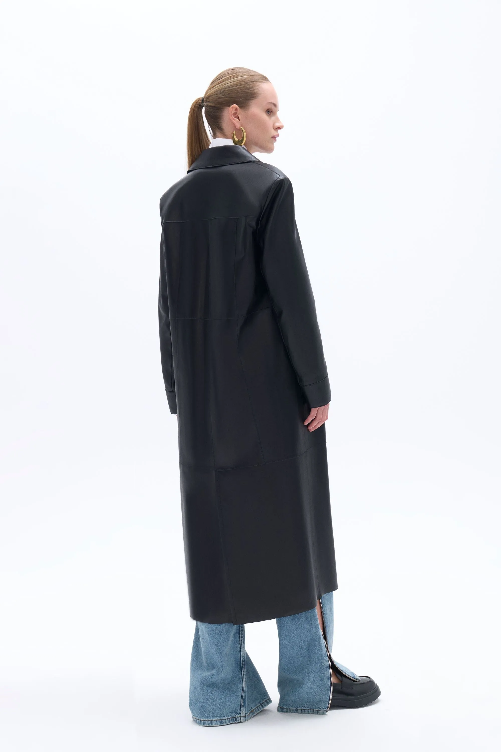Belted Faux Leather Trench Coat