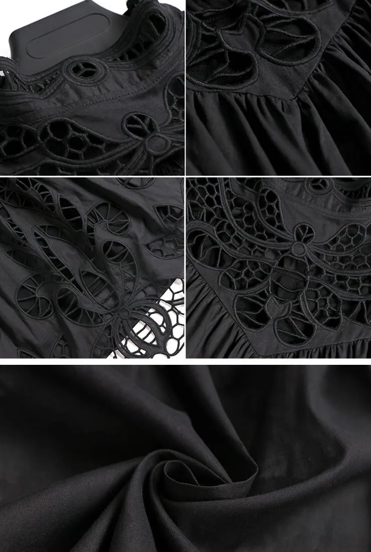 Casual Stand Collar Openwork Blouse