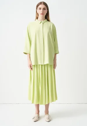 Choice Solid Pleated Midi Skirt Lime