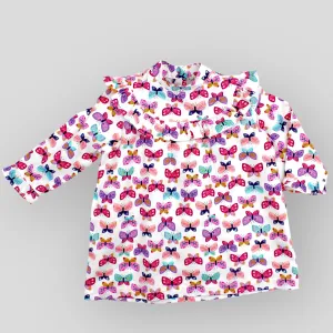 Cotton Pink Butterfly Printed Long Sleeve Dress for Babies and Kids