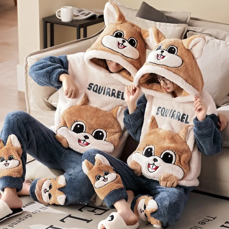 Cute Cartoon Cat Winter Pajama Sets for Couples