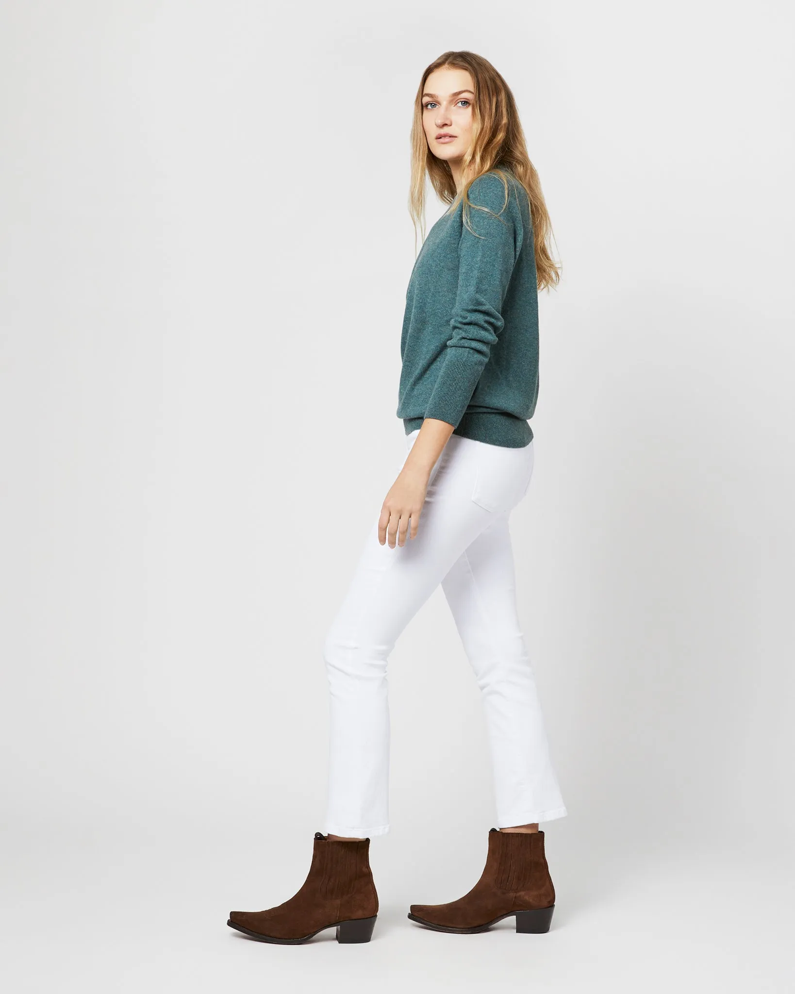 Cydney Boyfriend Crewneck Sweater in Heather Pine Cashmere