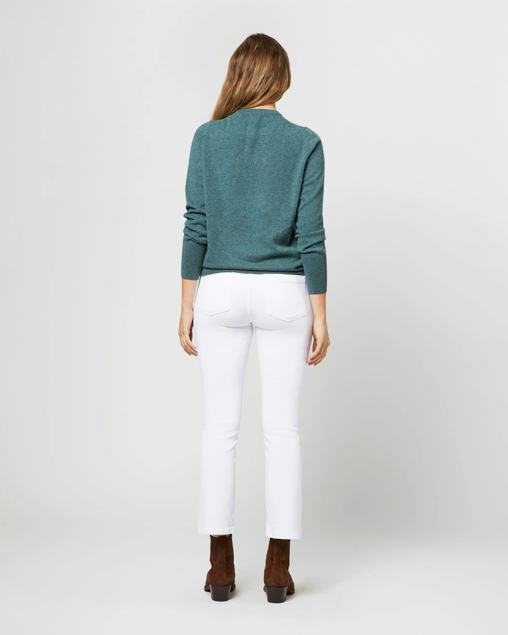 Cydney Boyfriend Crewneck Sweater in Heather Pine Cashmere