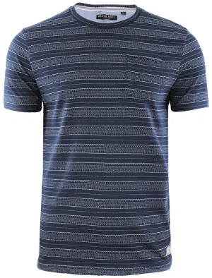 Ethic Aztec Striped Print Crew Neck T-Shirt in Navy