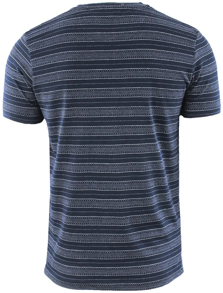 Ethic Aztec Striped Print Crew Neck T-Shirt in Navy