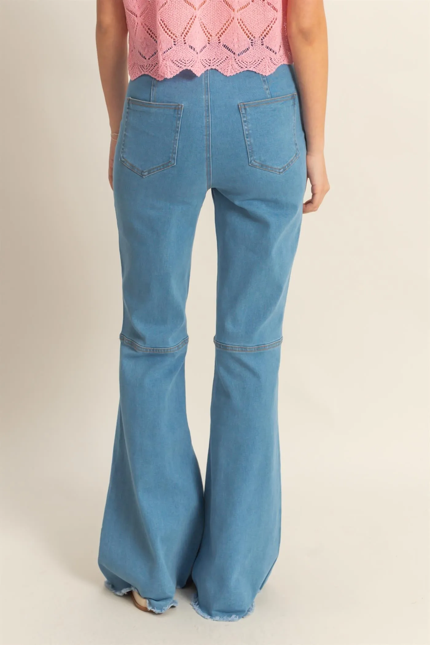 HF25C156-High-Waist  Washed Denim Flared Pants