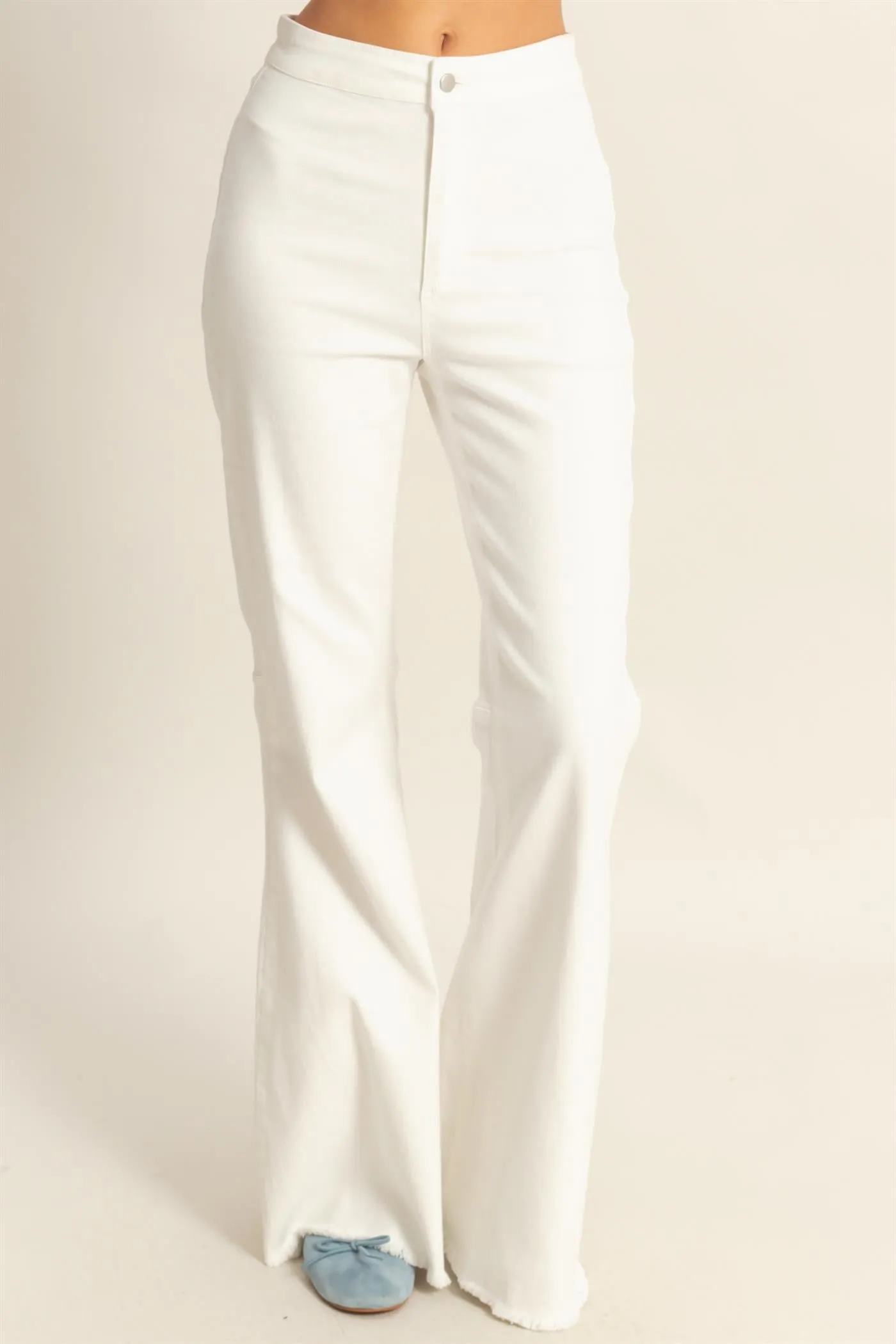 HF25C156-High-Waist  Washed Denim Flared Pants