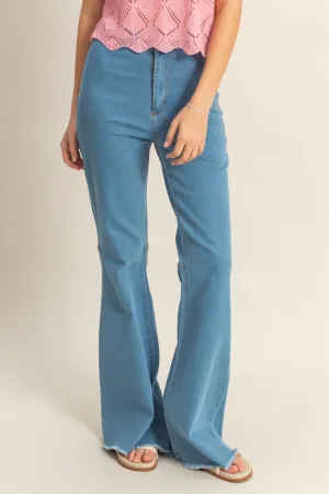 HF25C156-High-Waist  Washed Denim Flared Pants