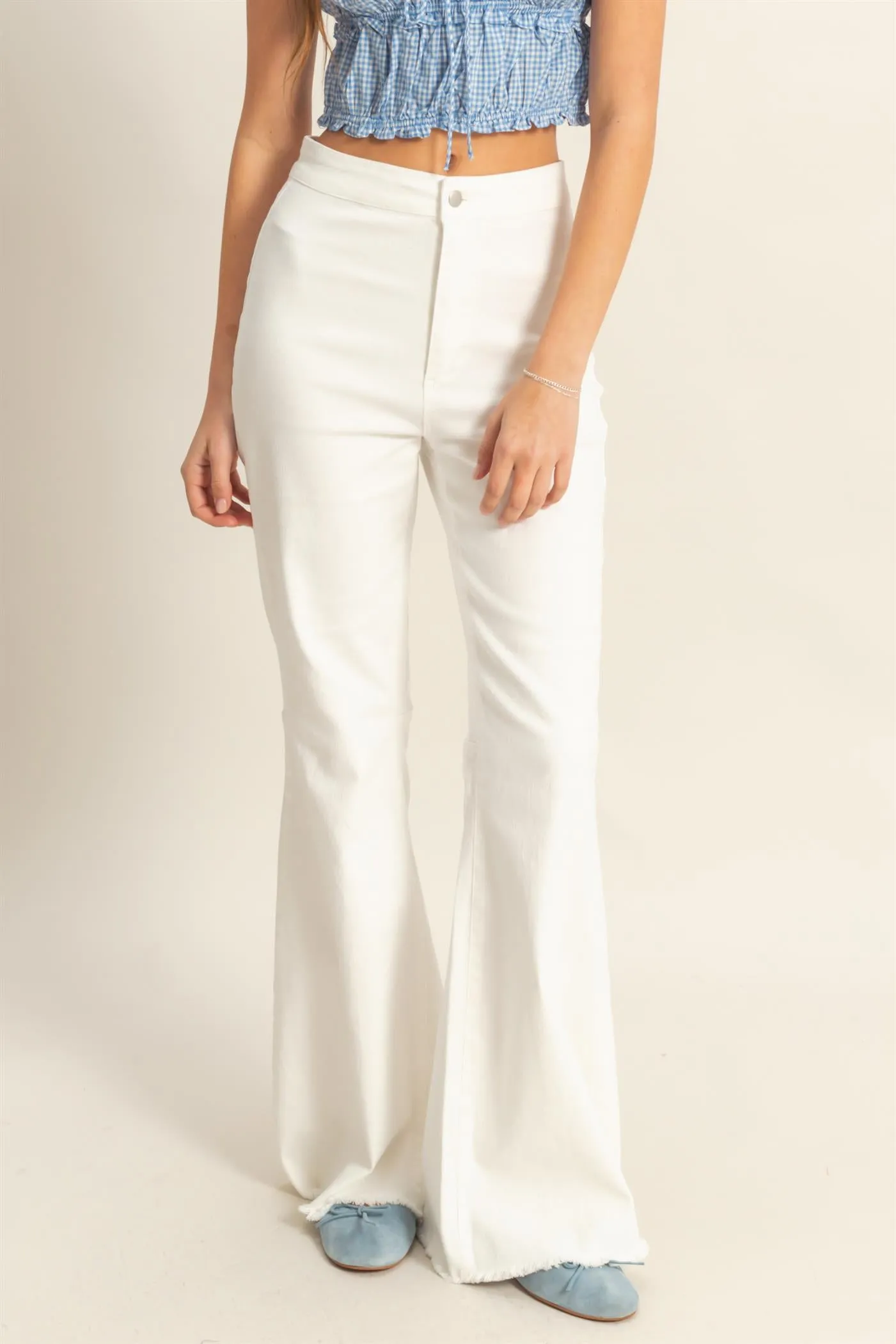 HF25C156-High-Waist  Washed Denim Flared Pants