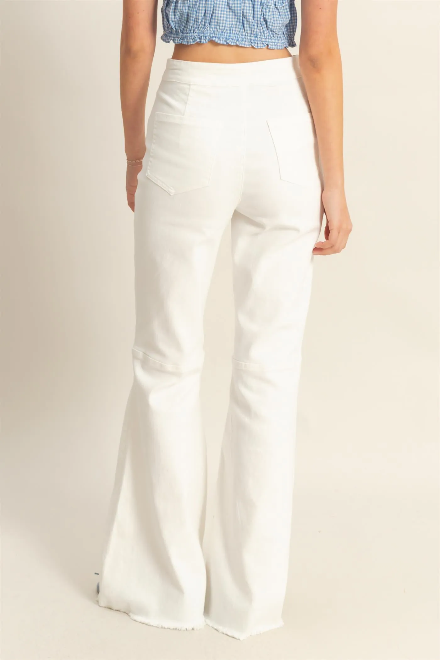 HF25C156-High-Waist  Washed Denim Flared Pants