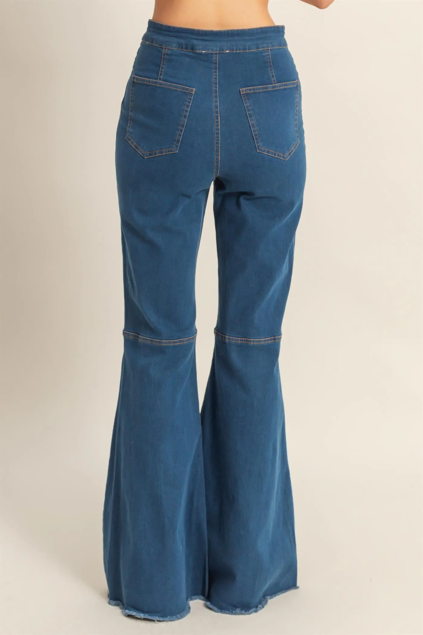 HF25C156-High-Waist  Washed Denim Flared Pants