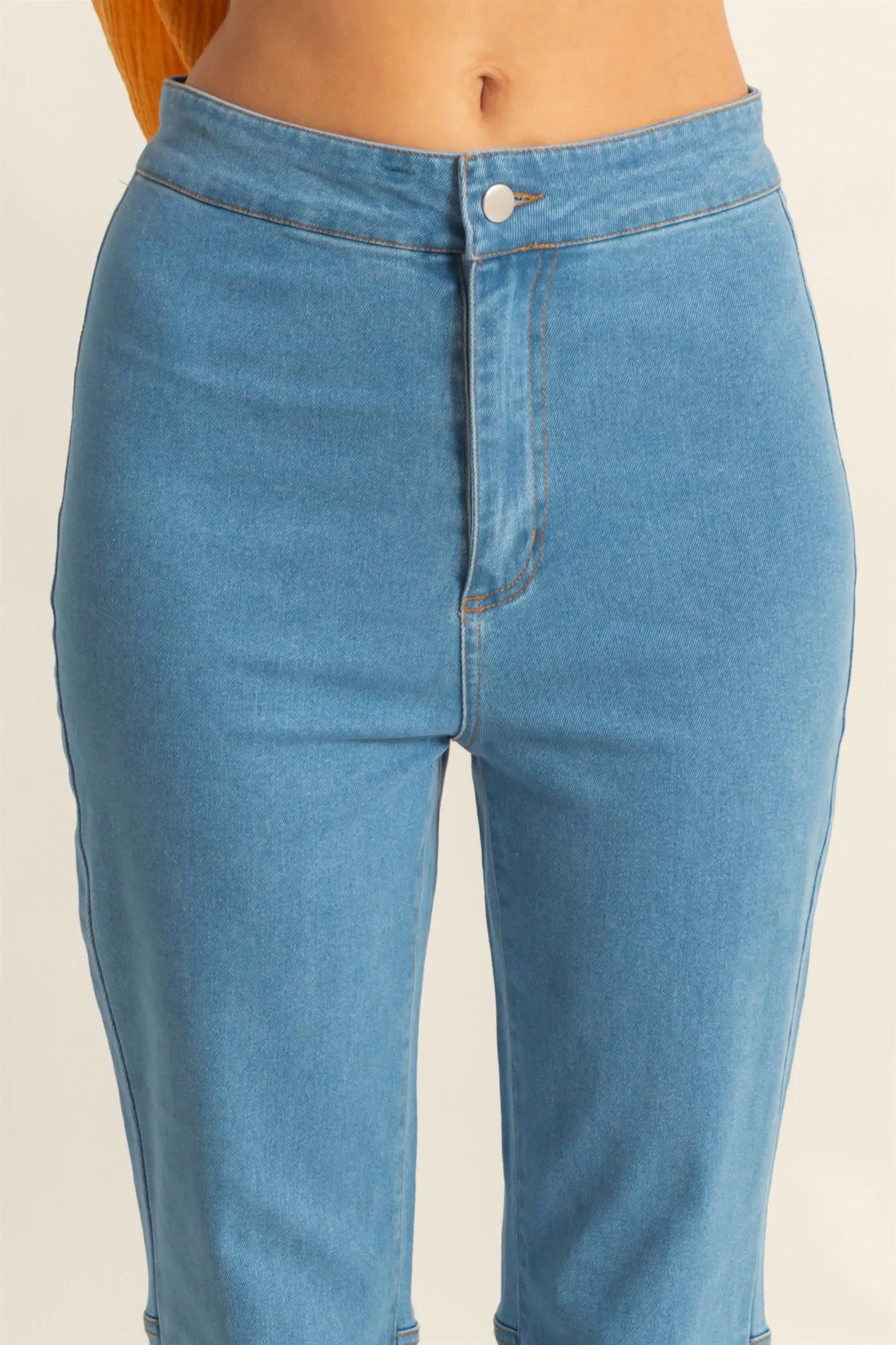 HF25C156-High-Waist  Washed Denim Flared Pants
