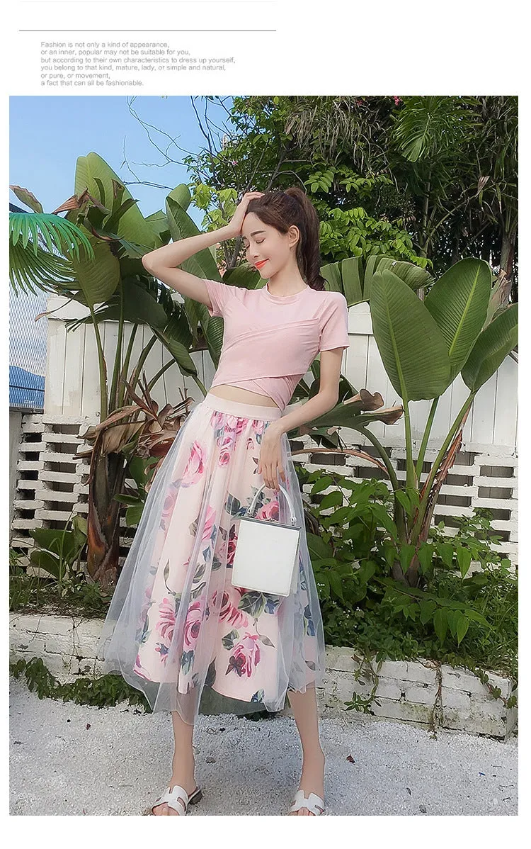 Irregular Vintage Skirt   T-Shirt Suit