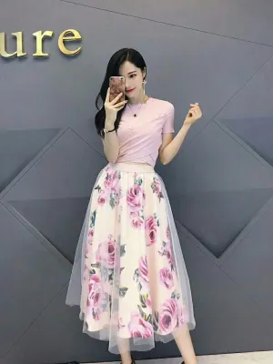 Irregular Vintage Skirt   T-Shirt Suit