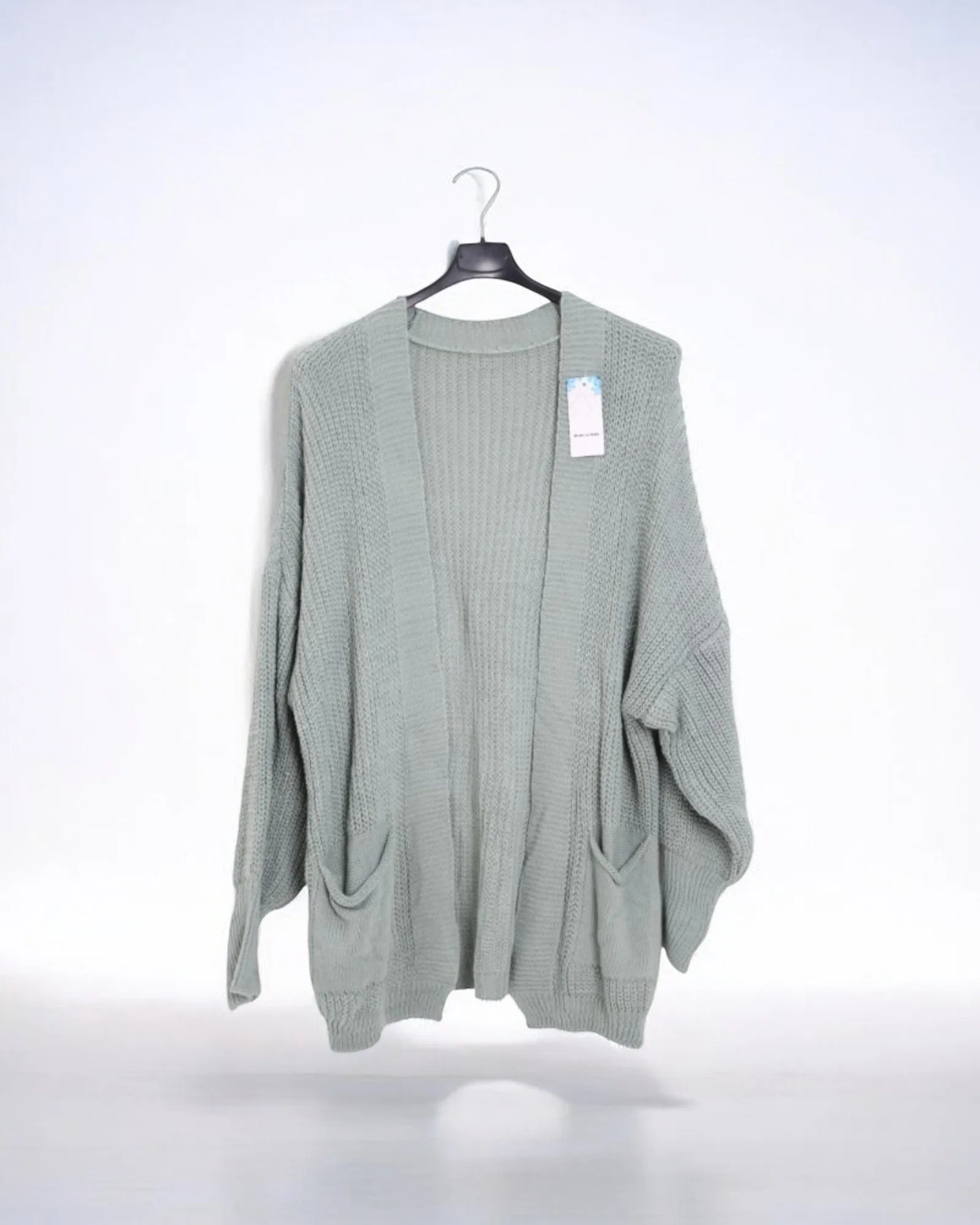 Italian Ballon Sleeve Chunky Knit Front Pockets Cardigan