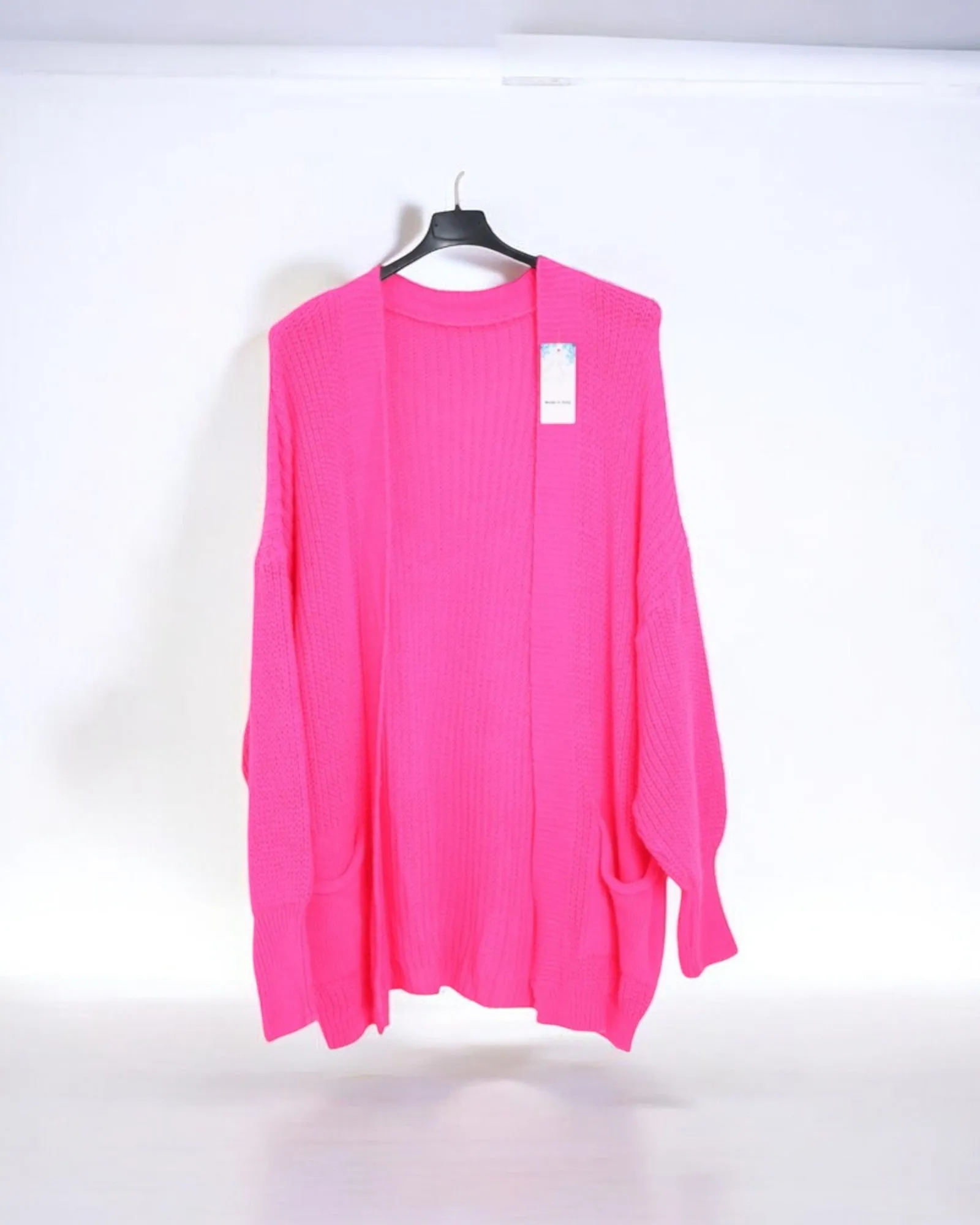 Italian Ballon Sleeve Chunky Knit Front Pockets Cardigan