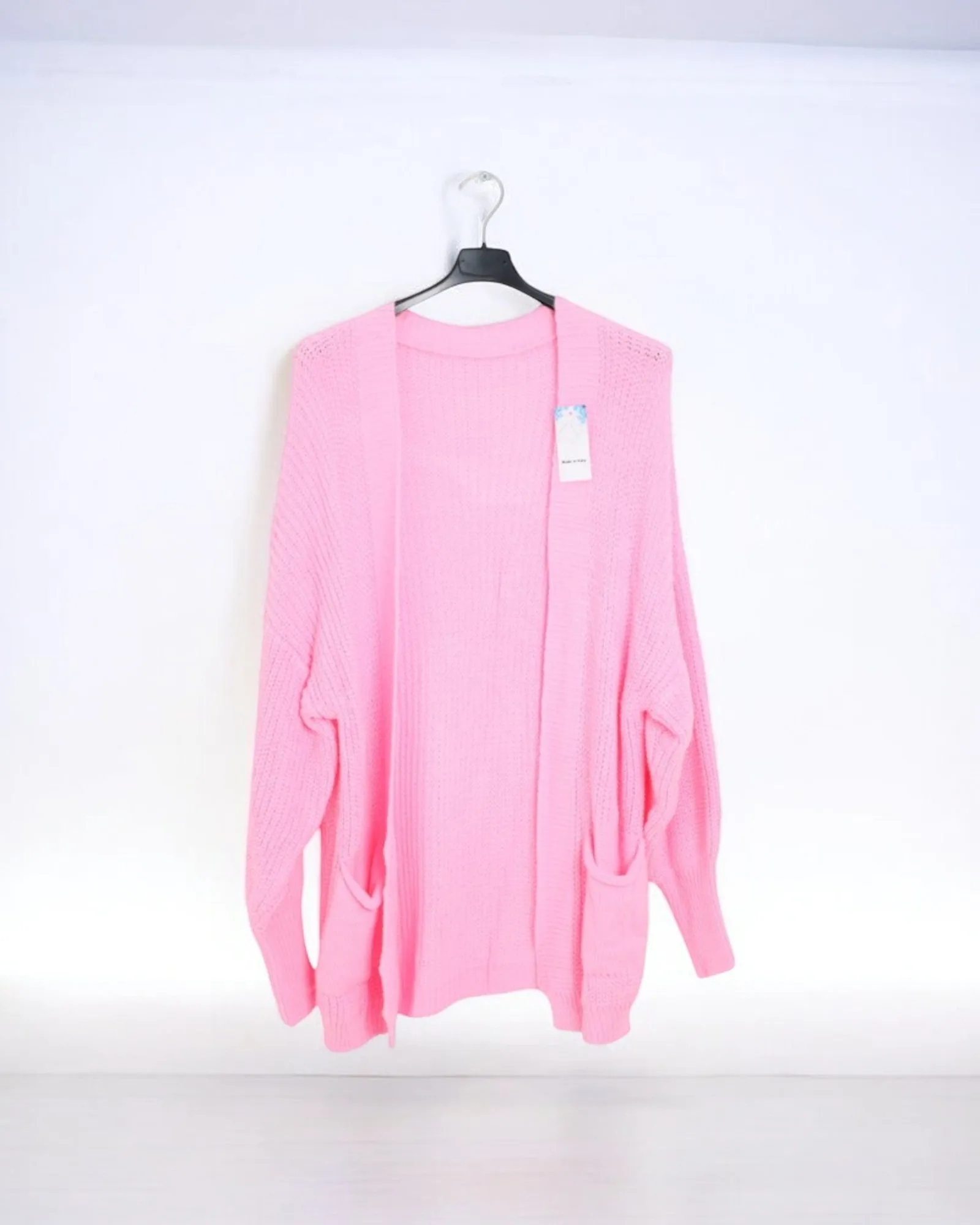 Italian Ballon Sleeve Chunky Knit Front Pockets Cardigan