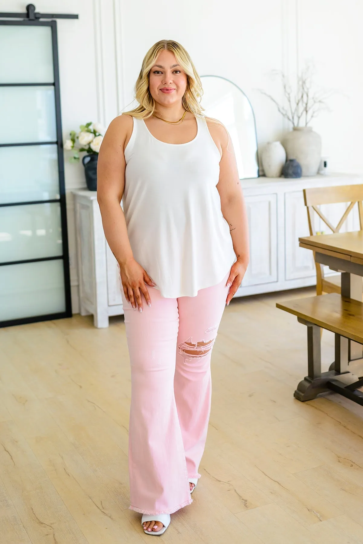 Judy Blue Pretty in Pink Mid Rise Distressed Flare Jeans