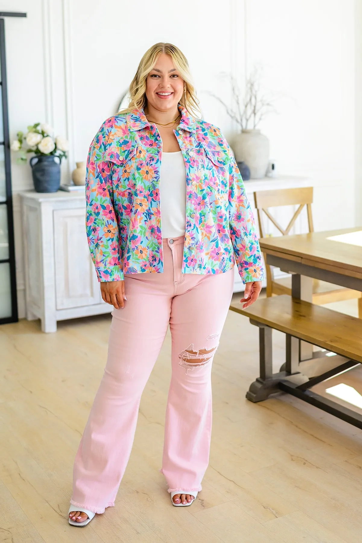 Judy Blue Pretty in Pink Mid Rise Distressed Flare Jeans