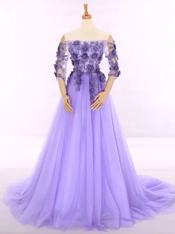 Lavender Off Shoulder Princess Formal Evening Gown RS201610
