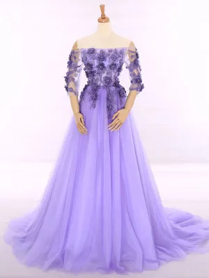 Lavender Off Shoulder Princess Formal Evening Gown RS201610