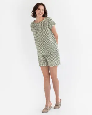 Linen pajama set Luni in Forest green gingham
